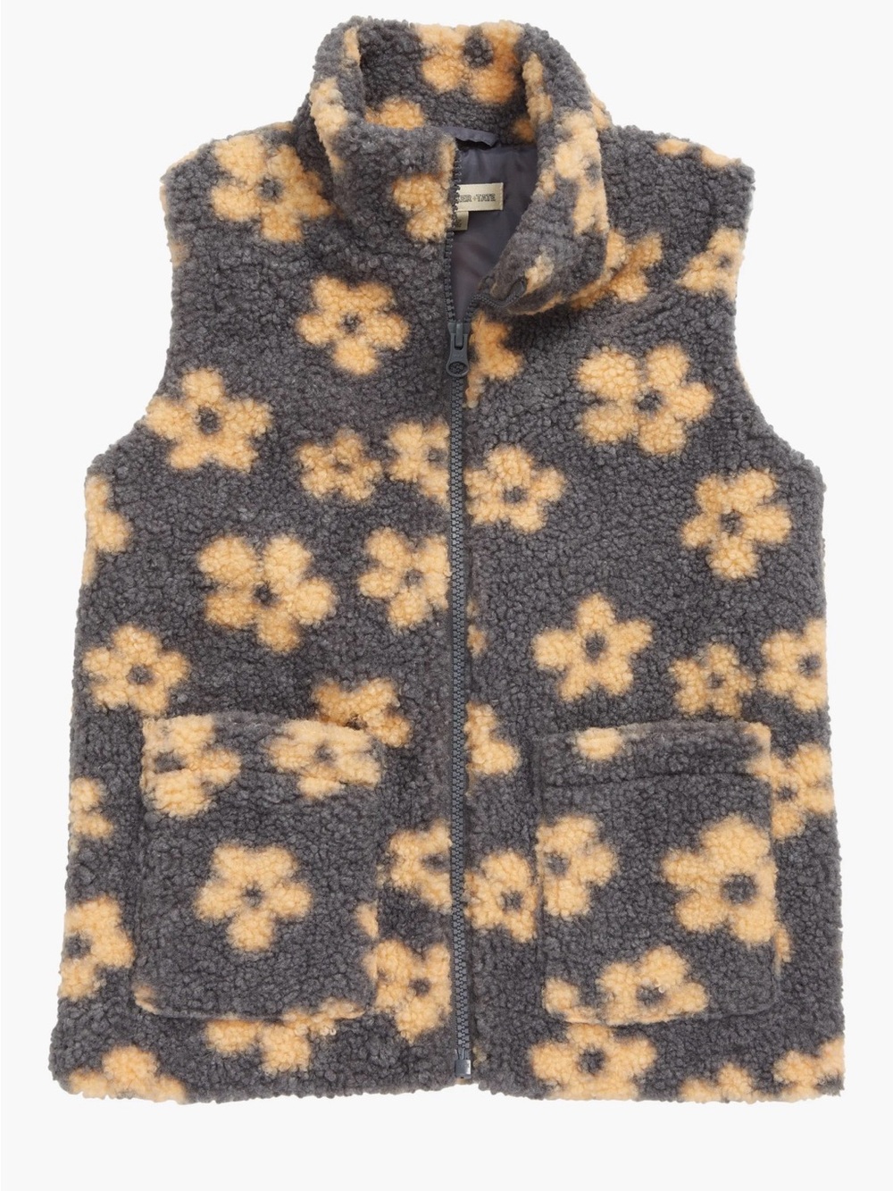 Tucker + Tate Girls Soft Faux Fur Floral Vest with Pockets in Gray Kids Size 5
